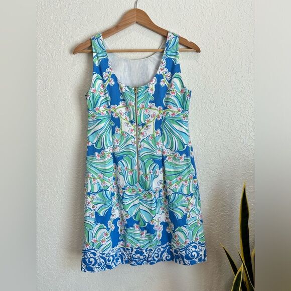 Lilly Pulitzer Cathy Bay Blue Coasting Engineered Shell Shift Dress Size 2 - Picture 4 of 6